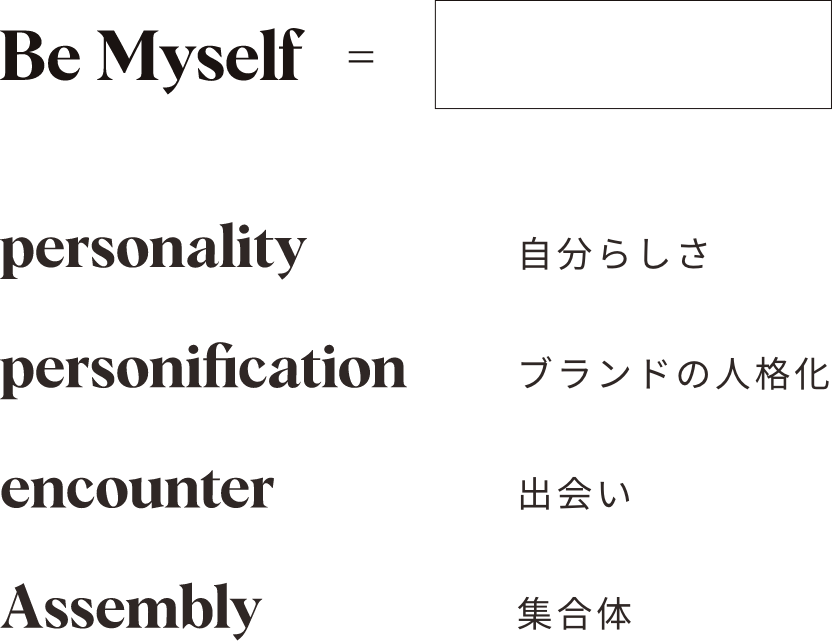 Be My self personality 自分らしさ personification ブランドの人格化 encounter 出会い Assembly 集合体